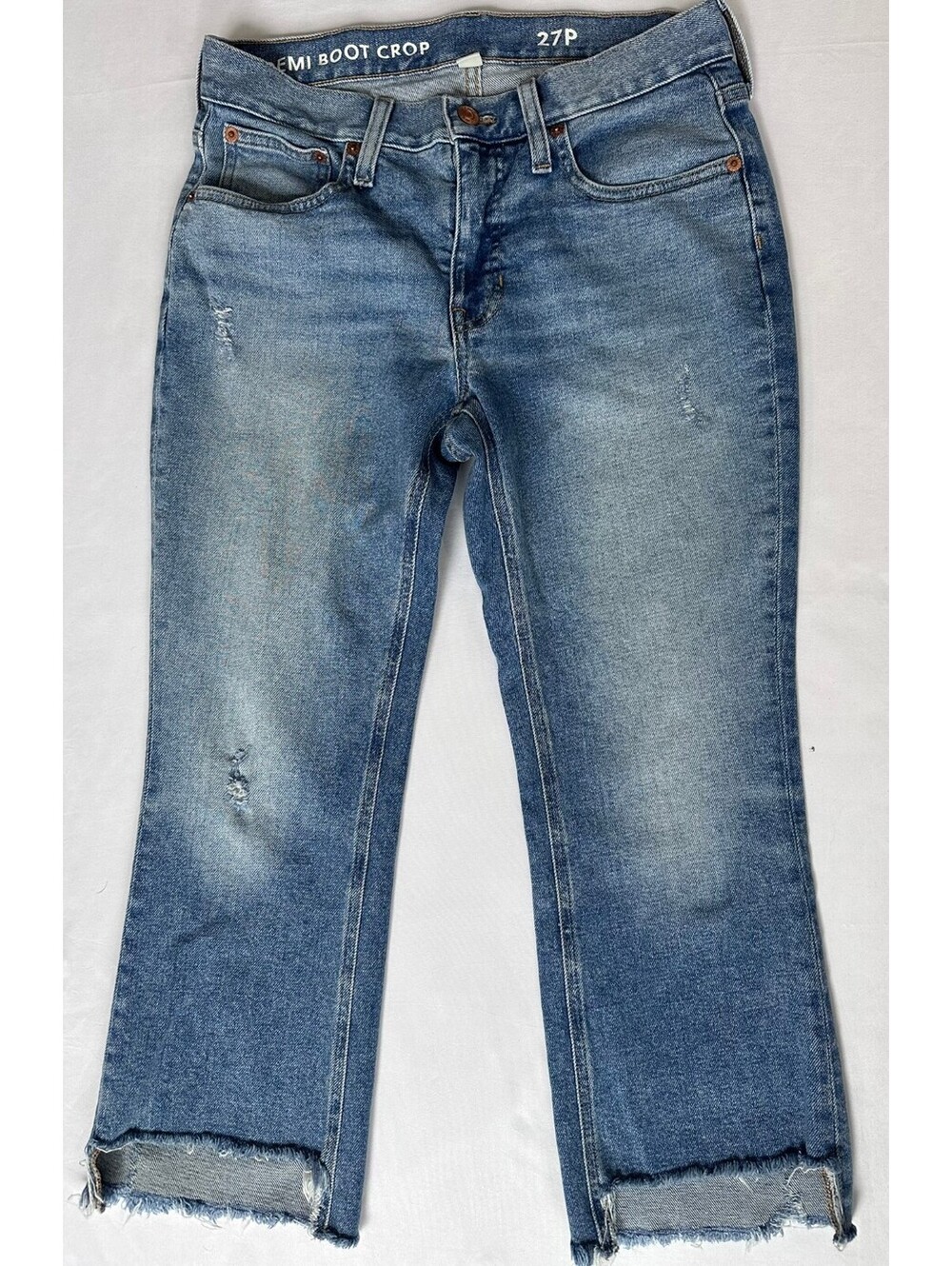 J.Crew Demi-Boot Crop Jeans Size 27P Petite Medium Wash Raw Hem